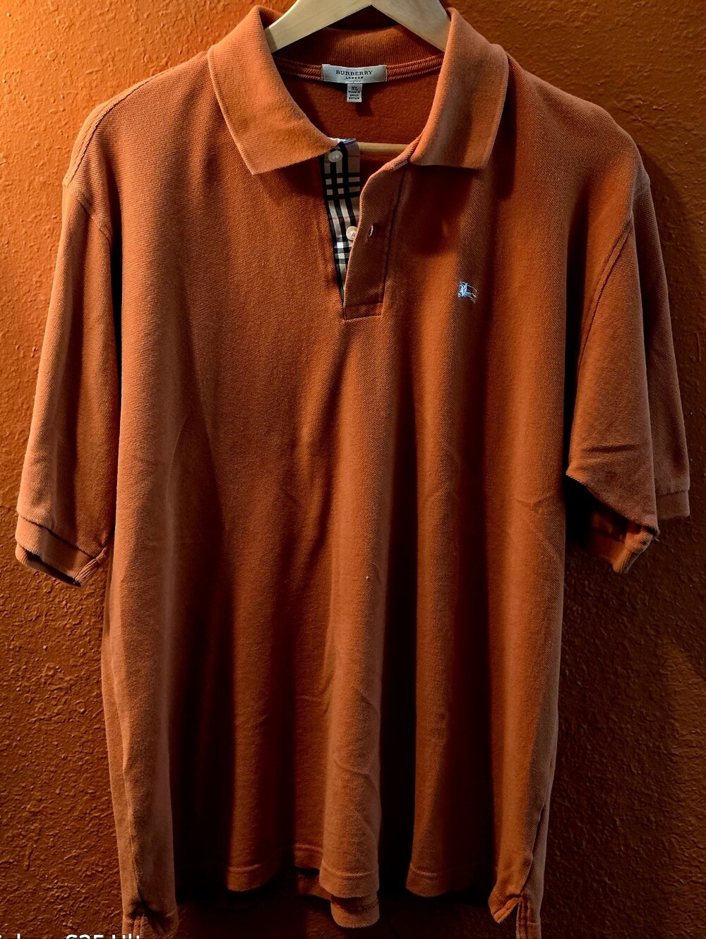 Burberry London Men's XL UOrange Polo Shirt with Signature Check Trim